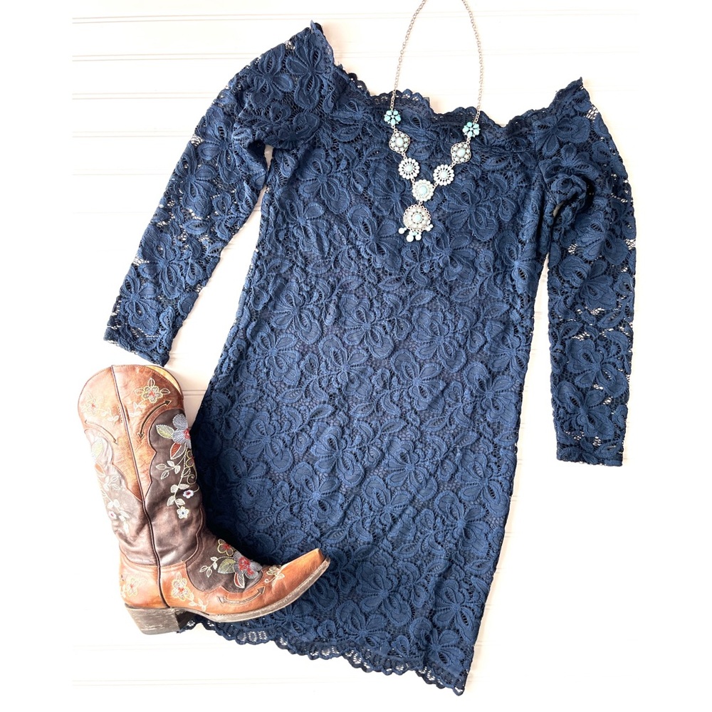 H&M Navy Lace Cocktail Dress | size 12